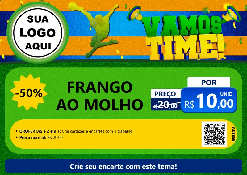 Modelo de Cartaz para Cartaz A4 Horizontal com o tema Vamos Time! para Restaurante