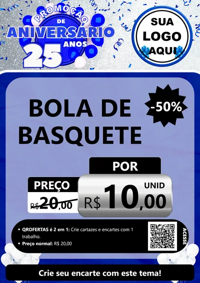 Modelo de Cartaz para Cartaz A4 Vertical com o tema Promoção de Aniversário - 25 Anos para Artigos Esportivos