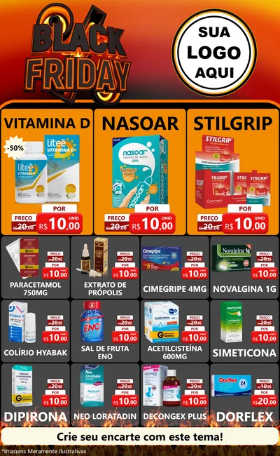Modelo de Encarte para Encarte Grande com o tema Black Friday para Farmácia