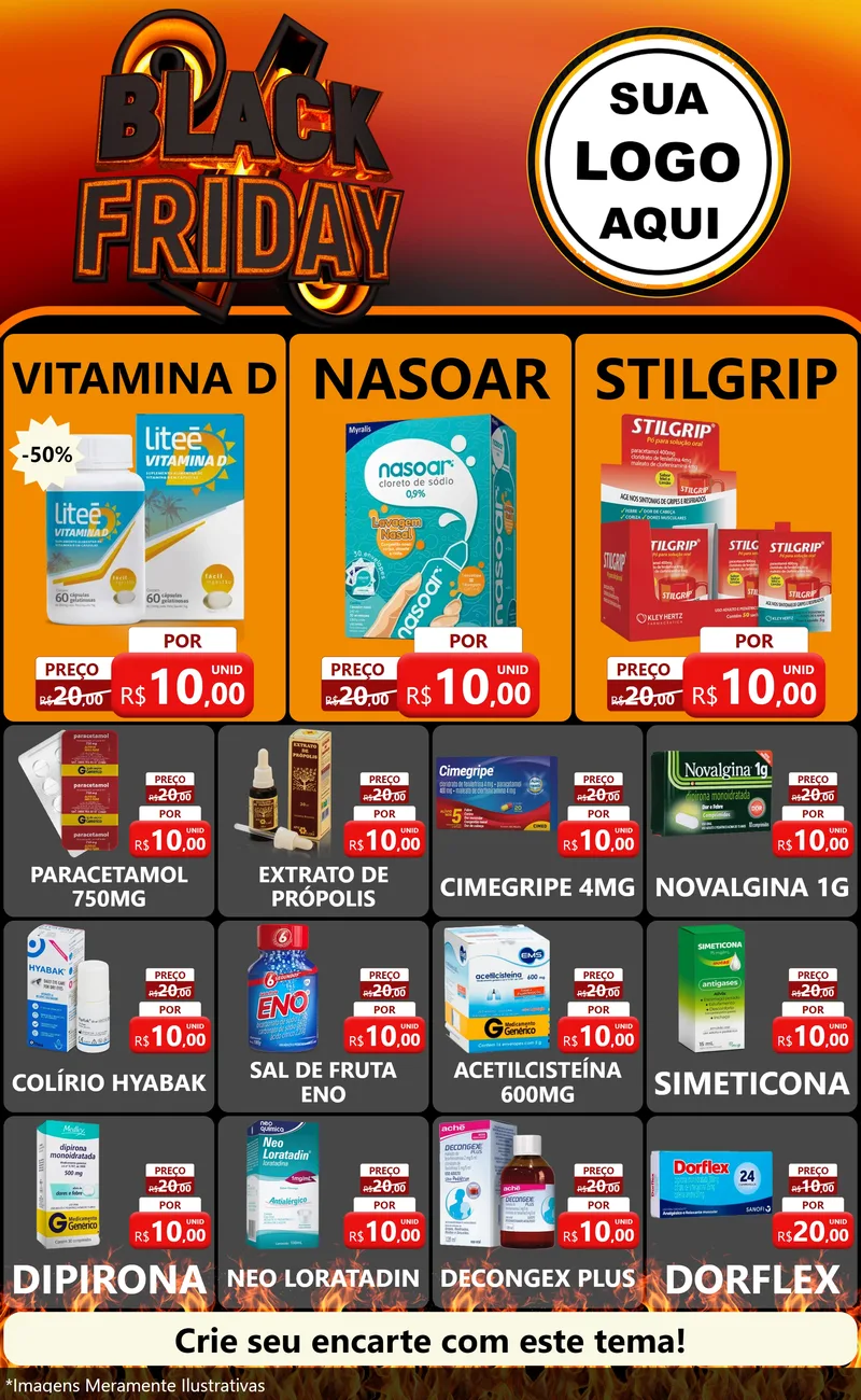 Modelo de Encarte para Encarte Grande com o tema Black Friday para Farmácia