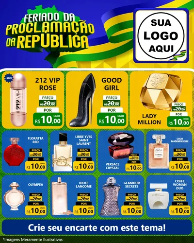 Modelo de Rede Social para Feed Instagram com o tema Feriado da Proclamação da República para Perfumes