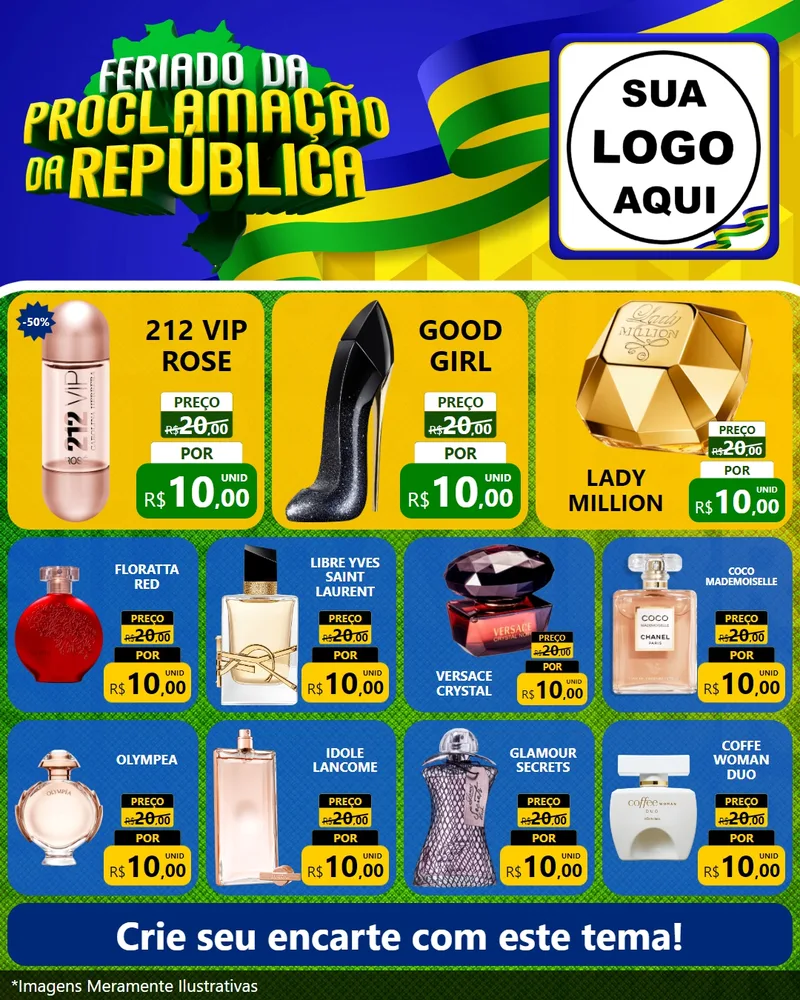 Modelo de Rede Social para Feed Instagram com o tema Feriado da Proclamação da República para Perfumes