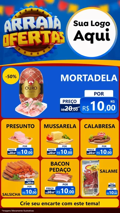 Modelo de Rede Social para Stories com o tema Arraiá de Ofertas - Junina para Frios e Laticínios
