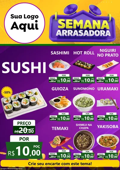 Modelo de Encarte para Encarte A4 Vertical com o tema Semana Arrasadora para Comida japonesa