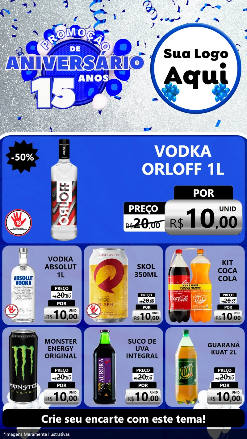 Modelo de Rede Social para Stories com o tema Promoção de Aniversário - 15 Anos para Distribuidora de bebidas