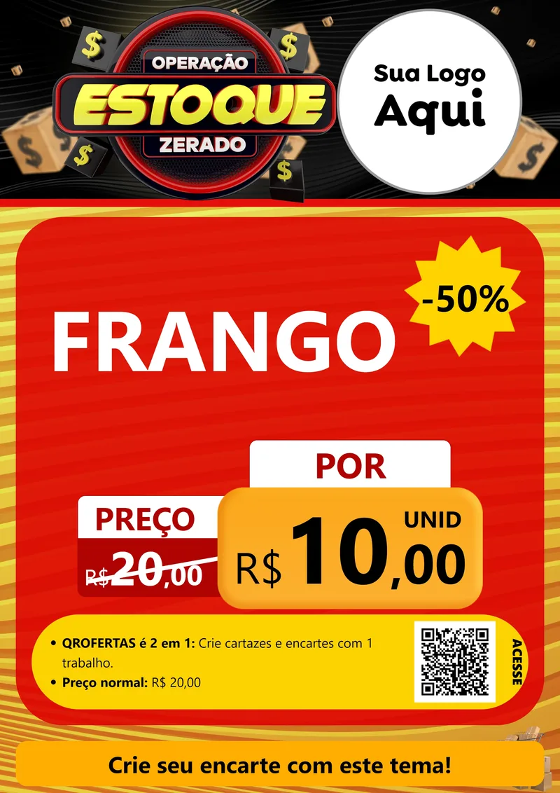 Modelo de Cartaz para Cartaz A4 Vertical com o tema Operação Estoque Zerado para Assados
