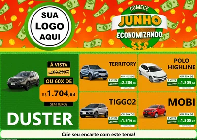 Modelo de Encarte para Encarte A4 Horizontal com o tema Comece Junho Economizando para Concessionaria de Carros