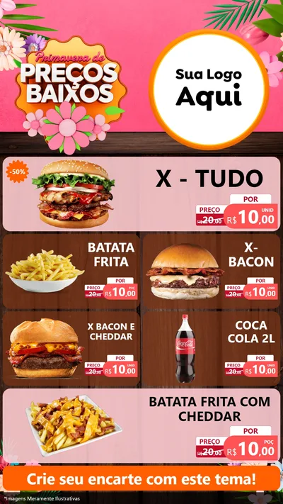 Modelo de TV para TV Vertical com o tema Primavera de Preços Baixos para Hamburgueria