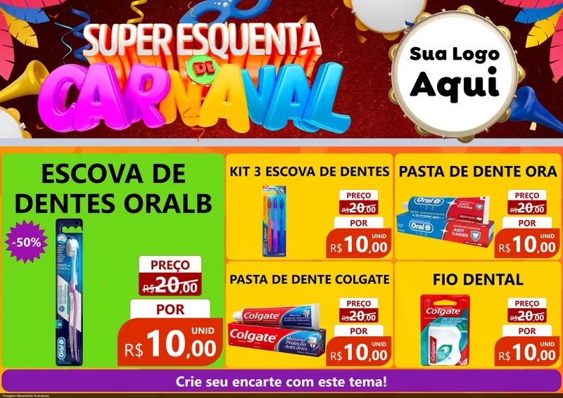 Modelo de Encarte para Encarte A4 Horizontal com o tema Super Esquenta de Carnaval para Higiene Pessoal