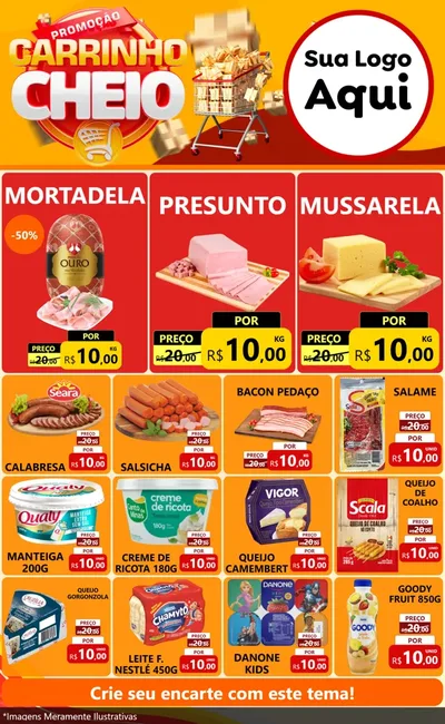 Modelo de Encarte para Encarte Grande com o tema Promoção carrinho cheio para Frios e Laticínios