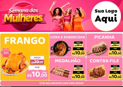 Modelo de Encarte para Encarte A4 Horizontal com o tema Semana das Mulheres para Assados