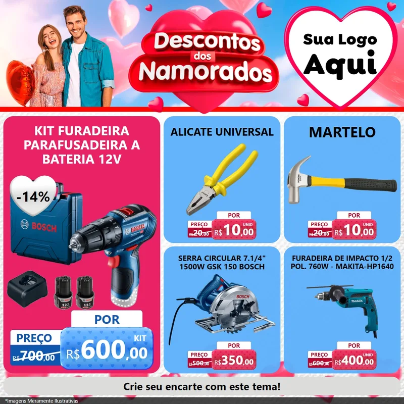 Modelo de Rede Social para Feed Facebook com o tema Descontos dos Namorados para Maquinas e Ferramentas
