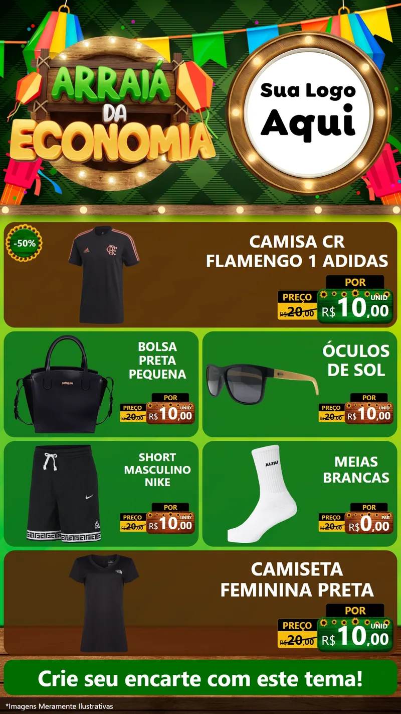 Modelo de TV para TV Vertical com o tema Arraiá de Economia para Roupas e acessórios