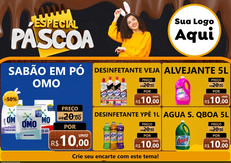 Modelo de Encarte para Encarte A4 Horizontal com o tema Especial Páscoa para Produtos de Limpeza