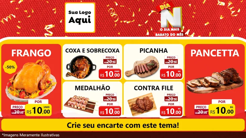 Modelo de TV para TV Horizontal com o tema Dia N o Dia Mais Barato do Mês para Assados