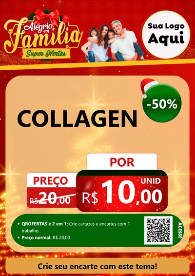 Modelo de Cartaz para Cartaz A4 Vertical com o tema Alegria em Família Super Ofertas - Natal para Suplementos alimentares