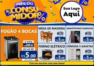 Modelo de Encarte para Encarte A4 Horizontal com o tema Mês do Consumidor para Móveis e Eletro
