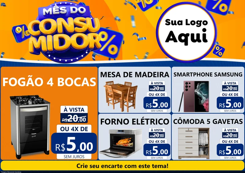 Modelo de Encarte para Encarte A4 Horizontal com o tema Mês do Consumidor para Móveis e Eletro