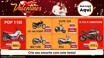 Modelo de TV para TV Horizontal com o tema Valentine's Day para Concessionaria de Motos