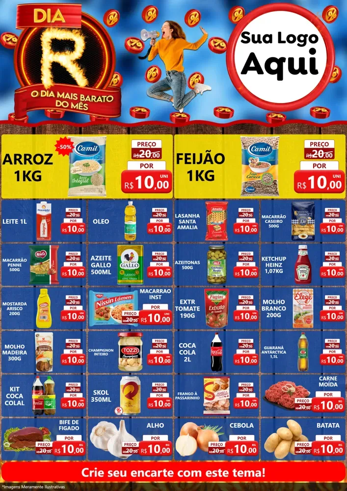 Modelo de Encarte para Encarte A4 Vertical com o tema Dia R - O Dia Mais Barato Do Mês para Supermercado