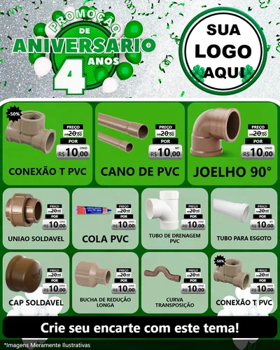 Modelo de Rede Social para Feed Instagram com o tema Promoção de Aniversário - 4 Anos para Tubos e conexões