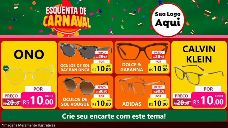 Modelo de TV para TV Horizontal com o tema Esquenta de Carnaval para Óticas