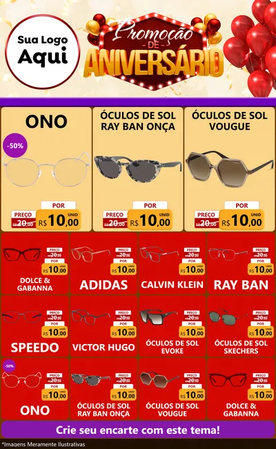 Modelo de Encarte para Encarte Grande com o tema Promoção de Aniversário para Óticas