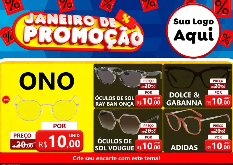 Modelo de Encarte para Encarte A4 Horizontal com o tema Janeiro de Promoção para Óticas