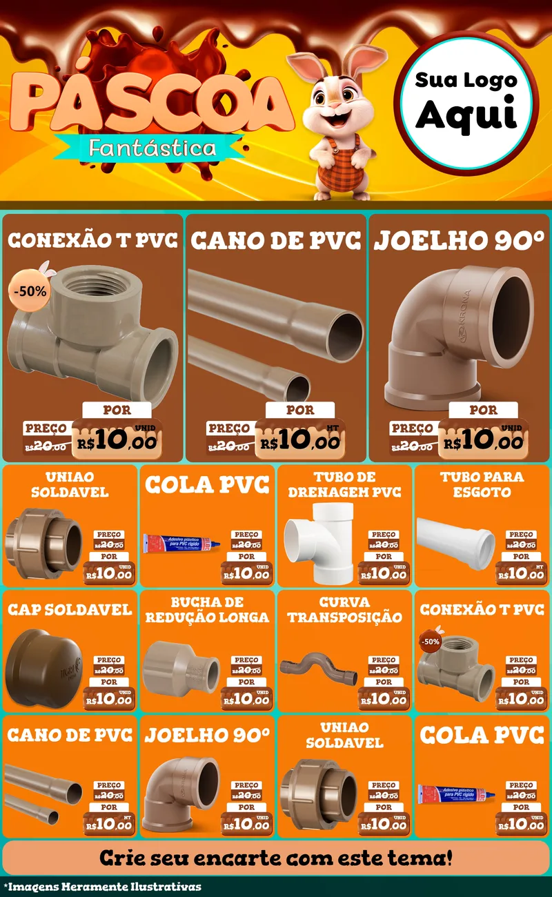 Modelo de Encarte para Encarte Grande com o tema Páscoa Fantástica para Tubos e conexões