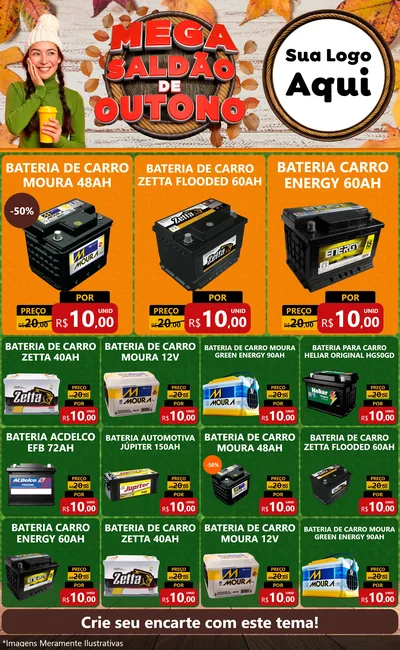 Modelo de Encarte para Encarte Grande com o tema Mega Saldão de Outono para Baterias Elétricas