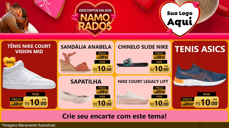Modelo de TV para TV Horizontal com o tema Descontos Dia dos Namorados para Calçados