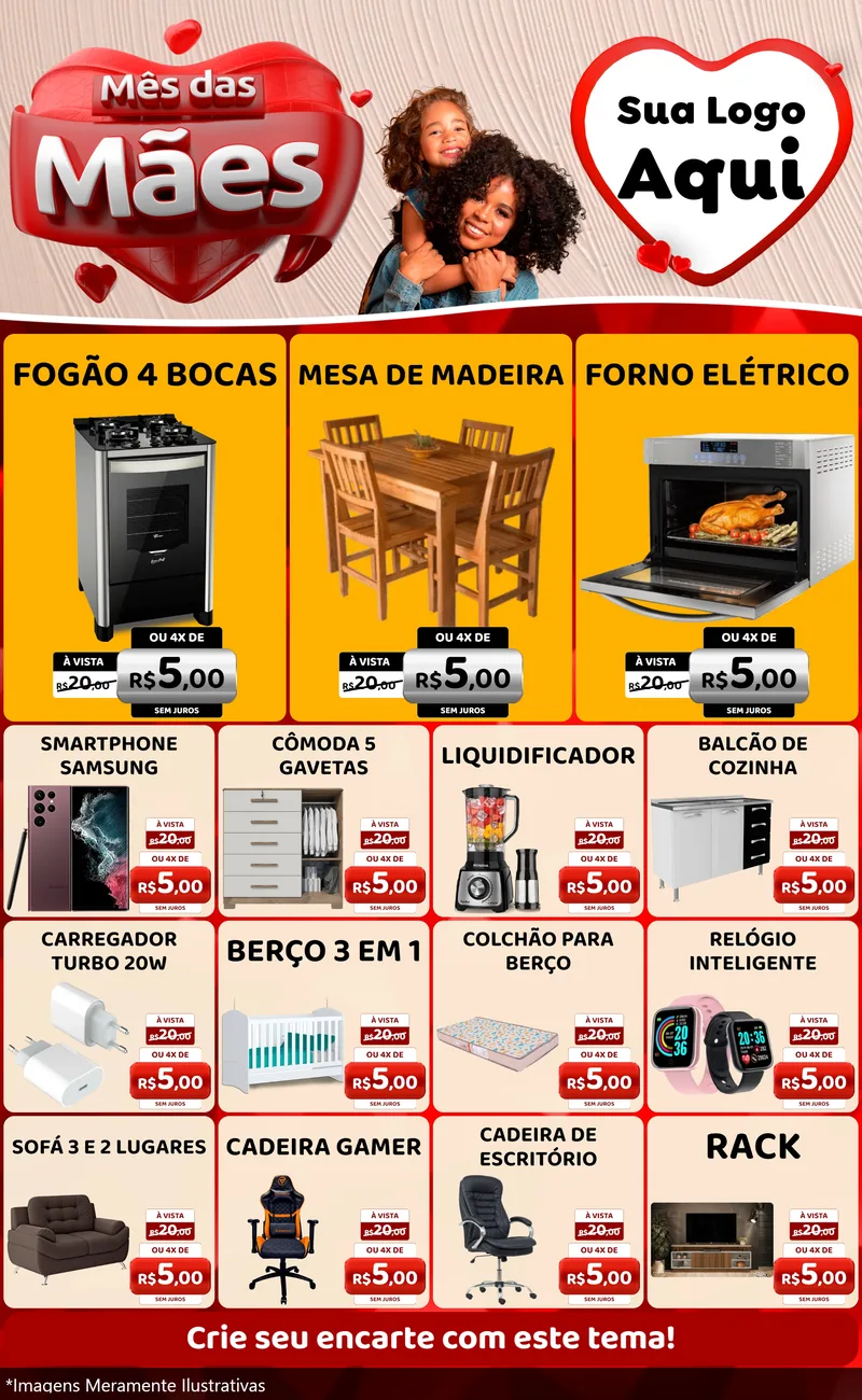 Modelo de Encarte para Encarte Grande com o tema Mês das Mães para Móveis e Eletro