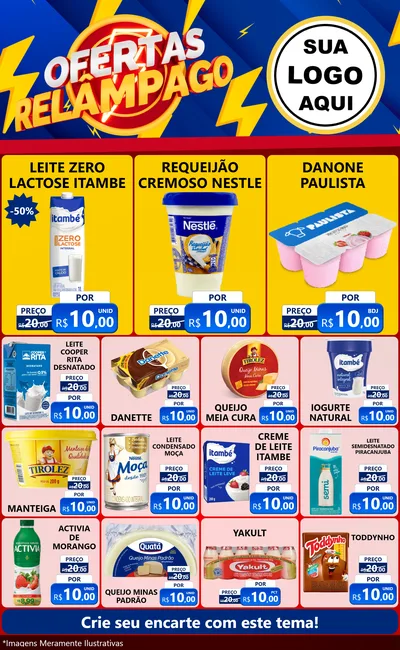 Modelo de Encarte para Encarte Grande com o tema Ofertas Relâmpago para Frios e Laticínios