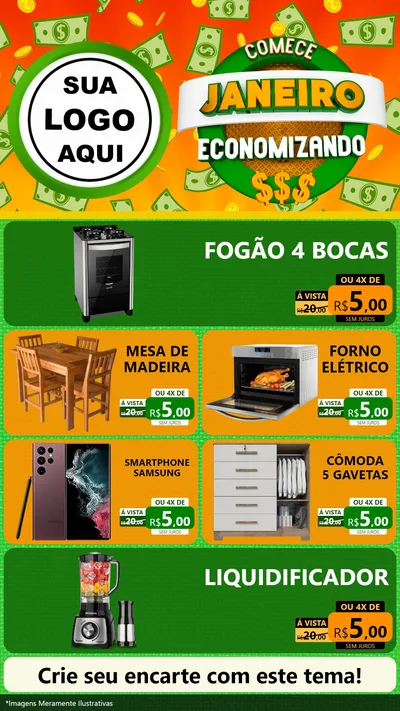 Modelo de TV para TV Vertical com o tema Comece Janeiro Economizando para Móveis e Eletro