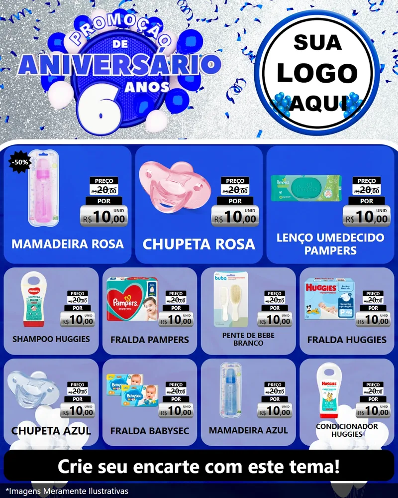 Modelo de Rede Social para Feed Instagram com o tema Promoção de Aniversário - 6 Anos para Bebês