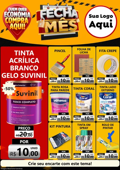 Modelo de Encarte para Encarte A4 Vertical com o tema Fecha Mês para Tintas e Ferramentas