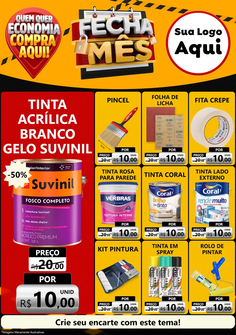 Modelo de Encarte para Encarte A4 Vertical com o tema Fecha Mês para Tintas e Ferramentas