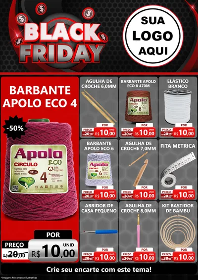 Modelo de Encarte para Encarte A4 Vertical com o tema Black Friday para Armarinho e Aviamentos