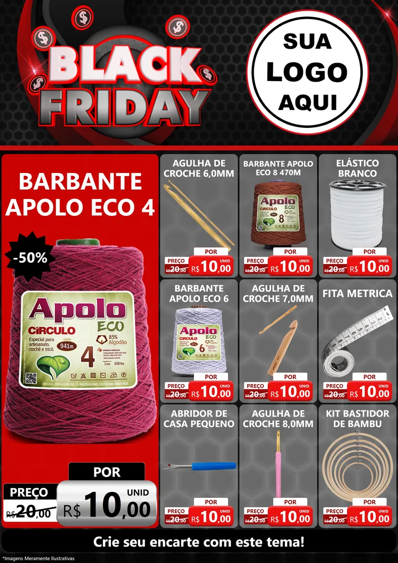 Modelo de Encarte para Encarte A4 Vertical com o tema Black Friday para Armarinho e Aviamentos