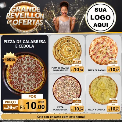 Modelo de Rede Social para Feed Facebook com o tema Grande Réveillon de Ofertas para Pizzaria