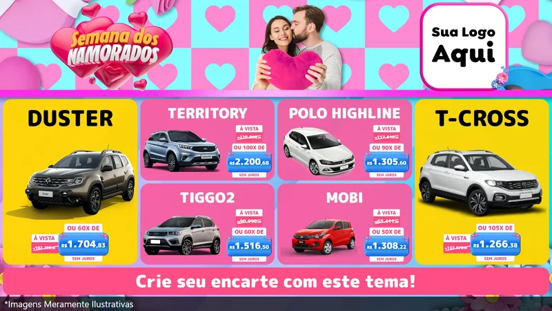 Modelo de TV para TV Horizontal com o tema Semana dos Namorados para Concessionaria de Carros