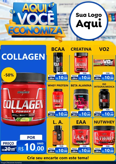 Modelo de Encarte para Encarte A4 Vertical com o tema Aqui Você Economiza para Suplementos alimentares