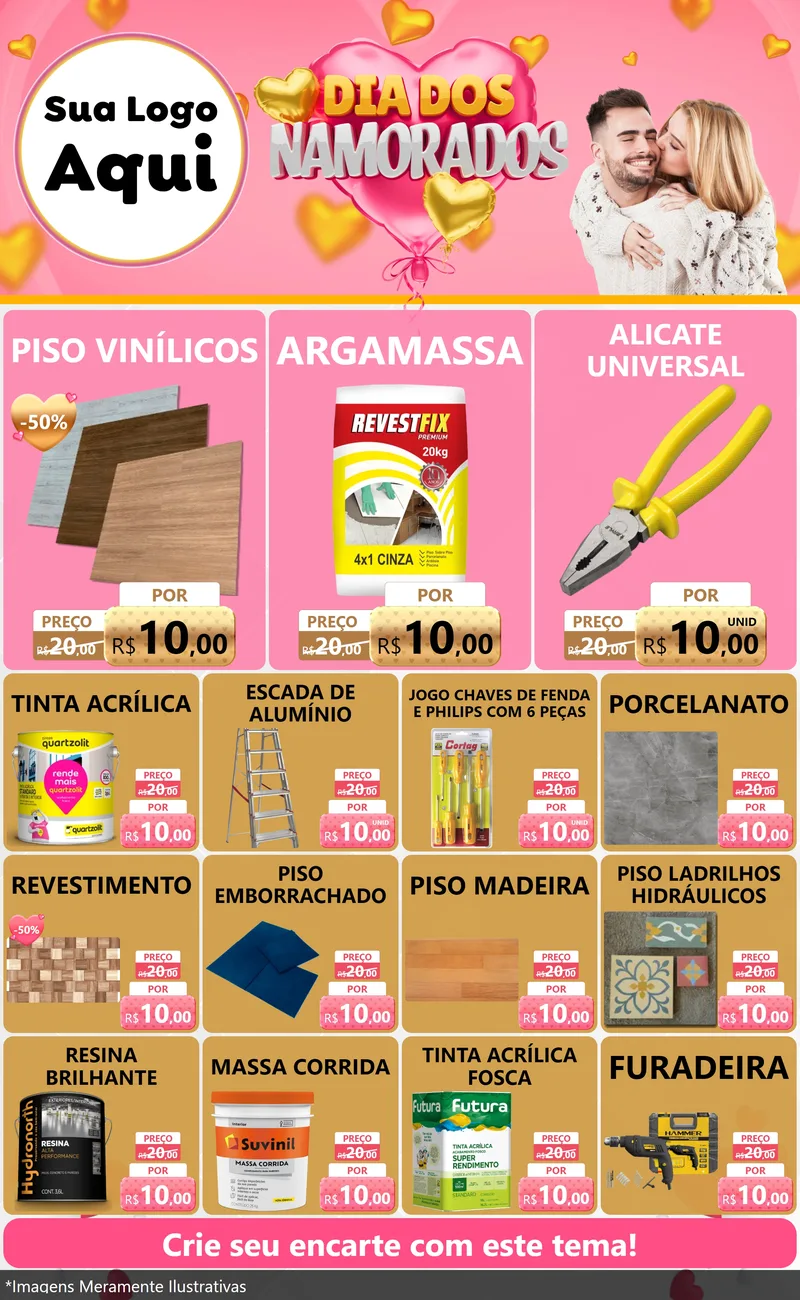 Modelo de Encarte para Encarte Grande com o tema Dia dos Namorados para Material para Construção