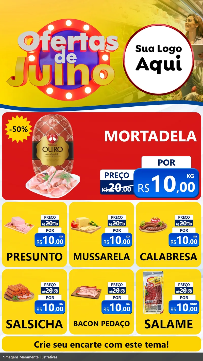 Modelo de Rede Social para Stories com o tema Ofertas de Julho para Frios e Laticínios