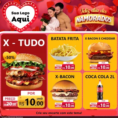 Modelo de Rede Social para Feed Facebook com o tema Feliz Dia Dos Namorados para Hamburgueria