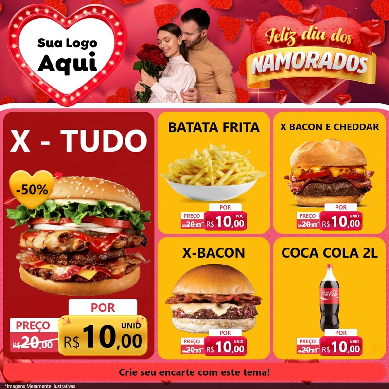 Modelo de Rede Social para Feed Facebook com o tema Feliz Dia Dos Namorados para Hamburgueria