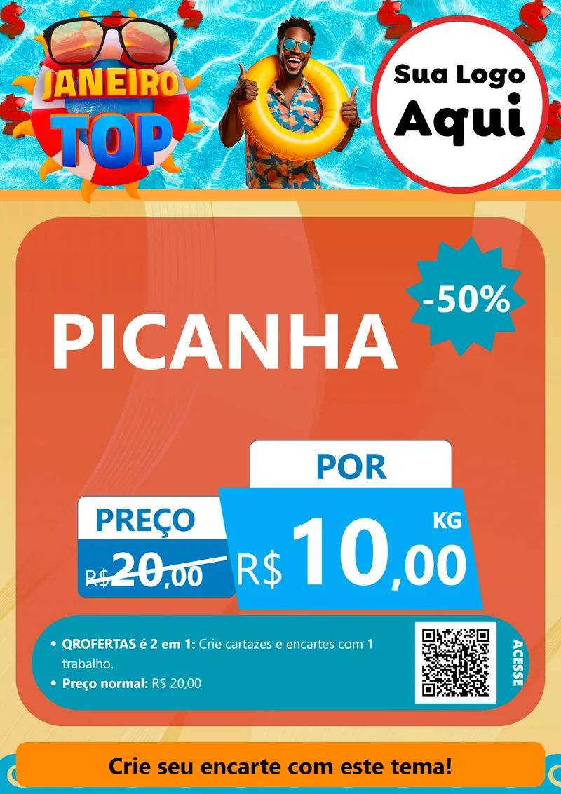 Modelo de Cartaz para Cartaz A4 Vertical com o tema Janeiro Top para Açougue