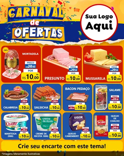 Modelo de Rede Social para Feed Instagram com o tema Carnaval de Ofertas para Frios e Laticínios