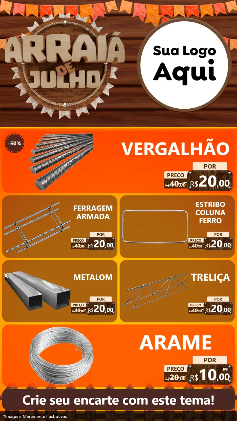 Modelo de TV para TV Vertical com o tema Arraiá de Julho - Junina para Ferragens