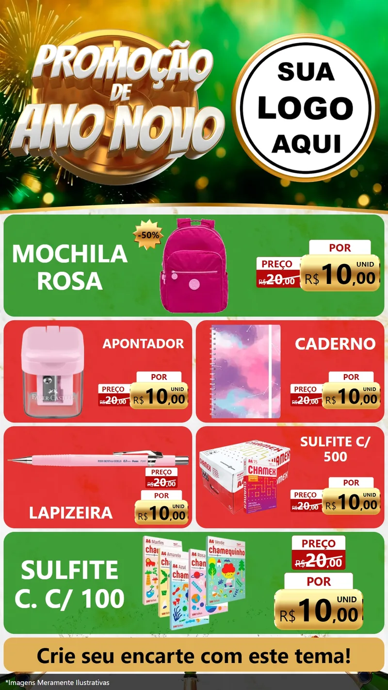 Modelo de TV para TV Vertical com o tema Promoção de Ano Novo para Papelaria